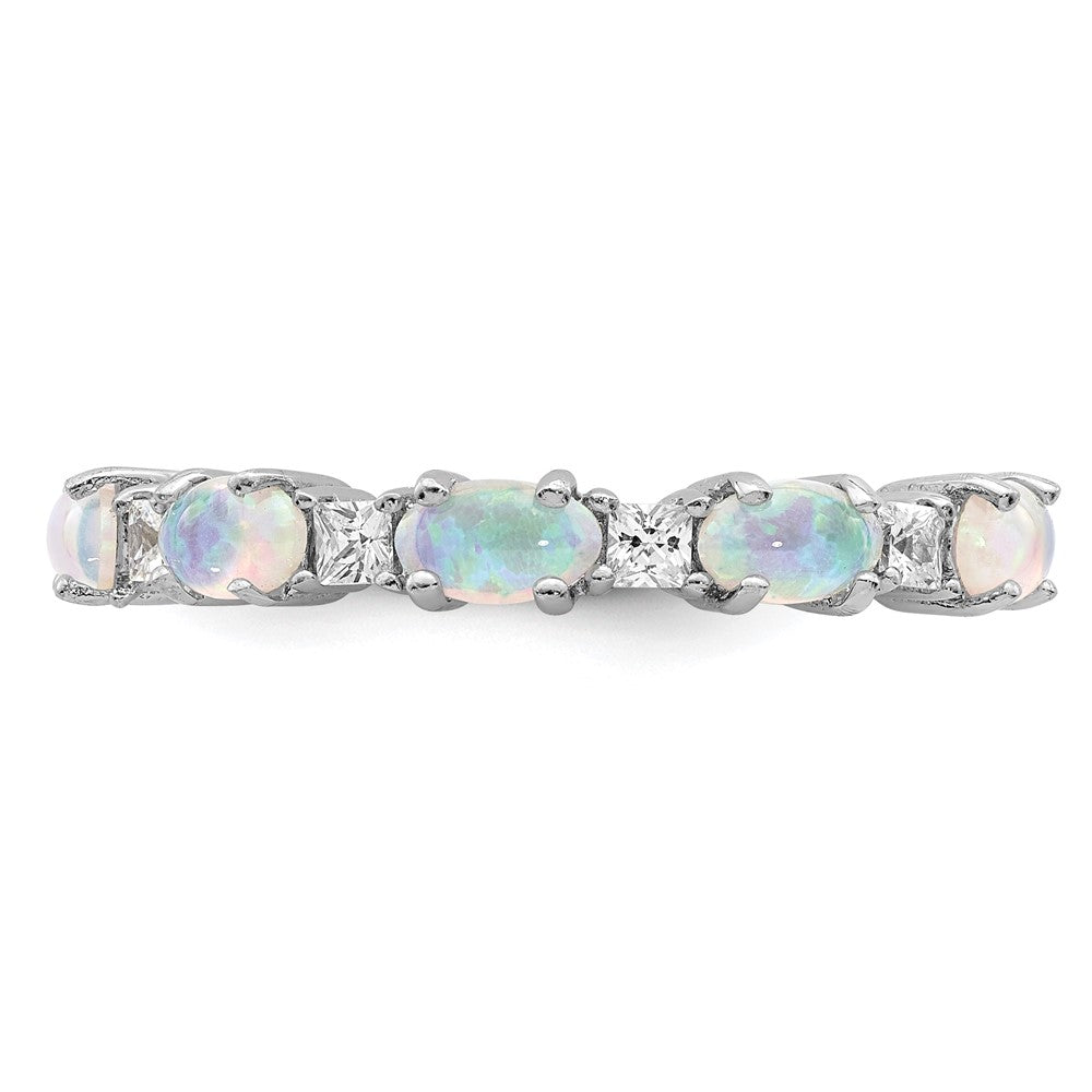 Sterling Silver Rhodium-plated Lab Created Opal and CZ Ring