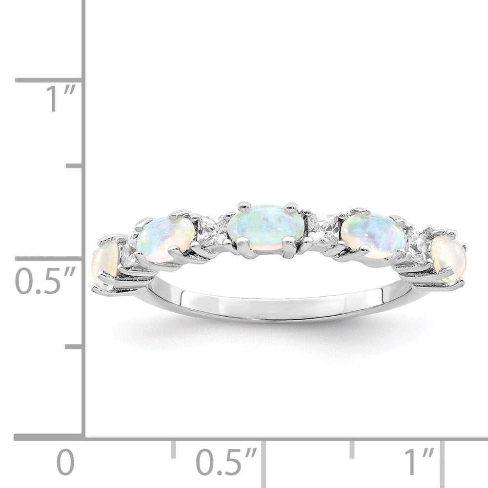 Sterling Silver Rhodium-plated Lab Created Opal and CZ Ring