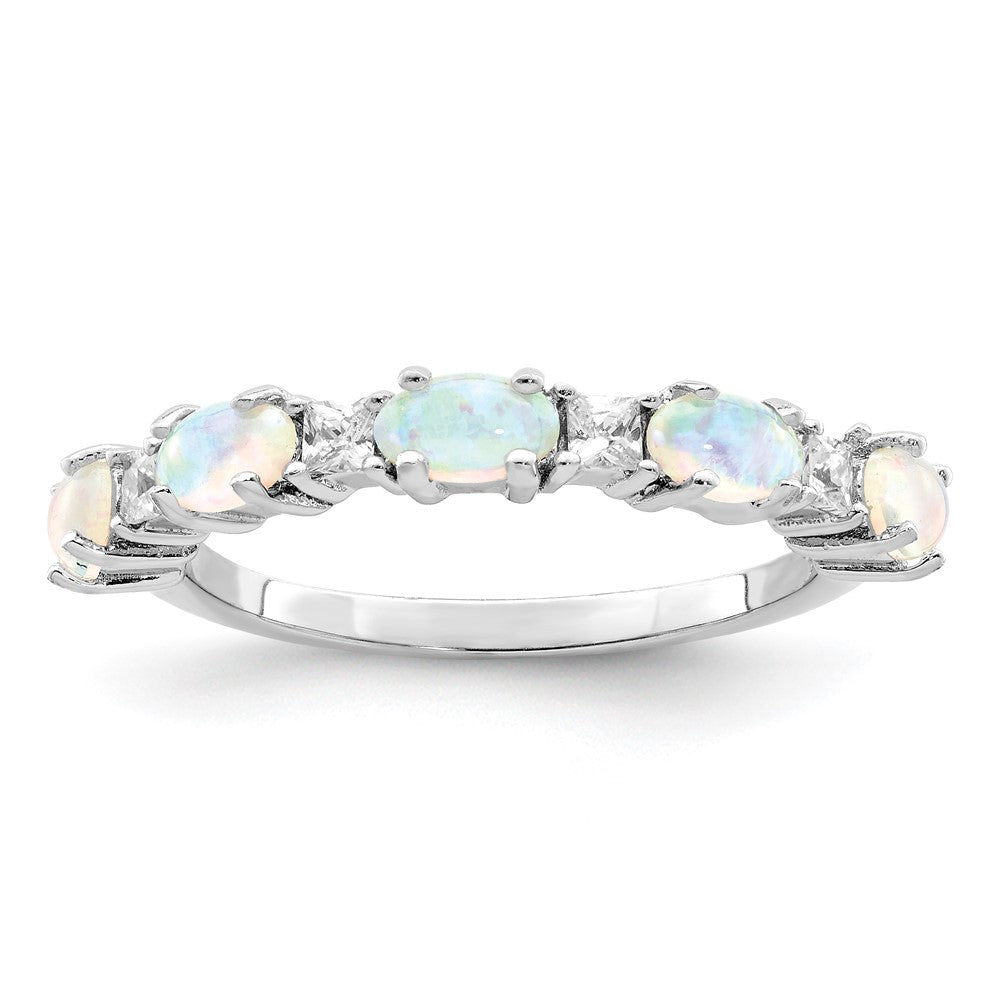 Sterling Silver Rhodium-plated Lab Created Opal and CZ Ring