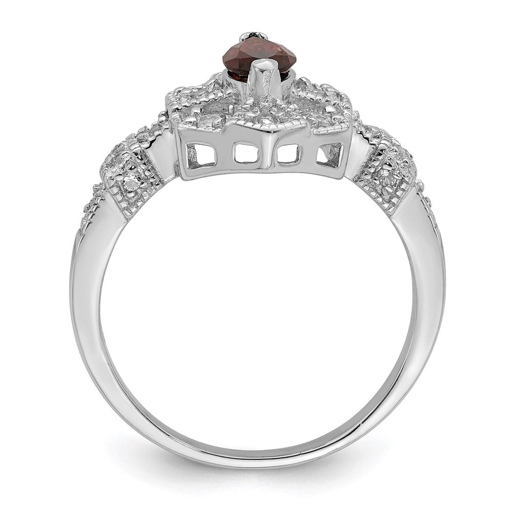 Sterling Silver Dark Red Rhodium-plated Marquise CZ Ring