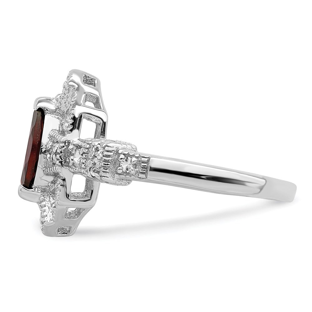 Sterling Silver Dark Red Rhodium-plated Marquise CZ Ring