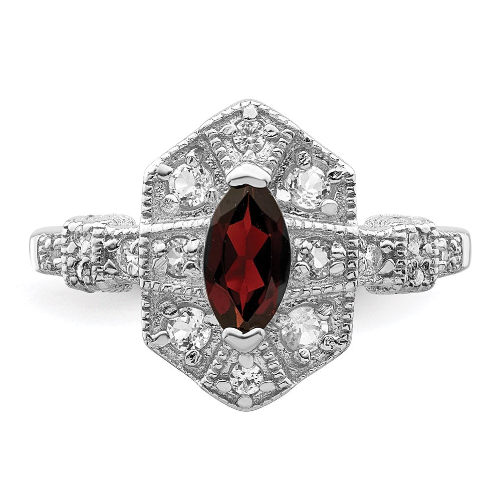 Sterling Silver Dark Red Rhodium-plated Marquise CZ Ring