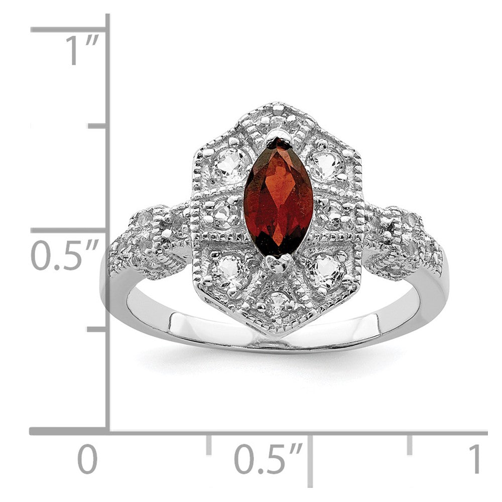 Sterling Silver Dark Red Rhodium-plated Marquise CZ Ring