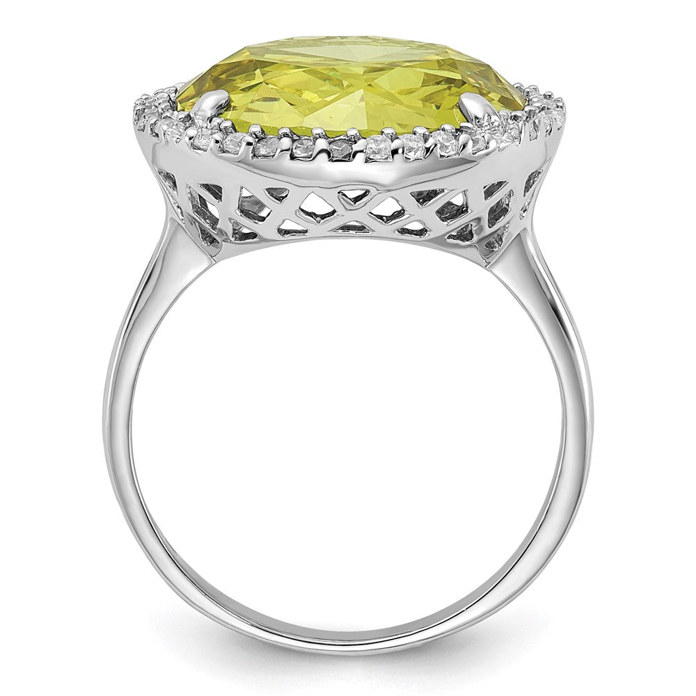 Sterling Silver Polished Light Green & Clear CZ Halo Circle Ring