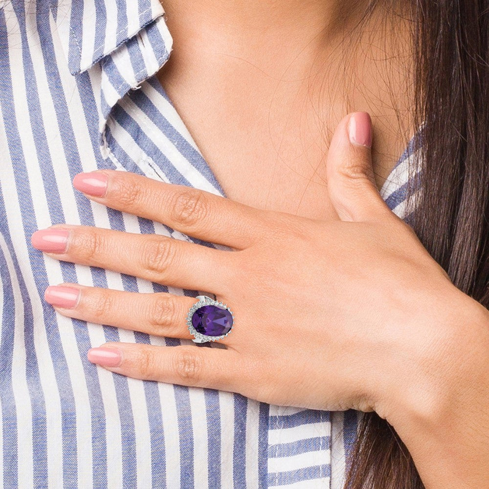 Sterling Silver Rhodium-plated Purple & Clear CZ Ring