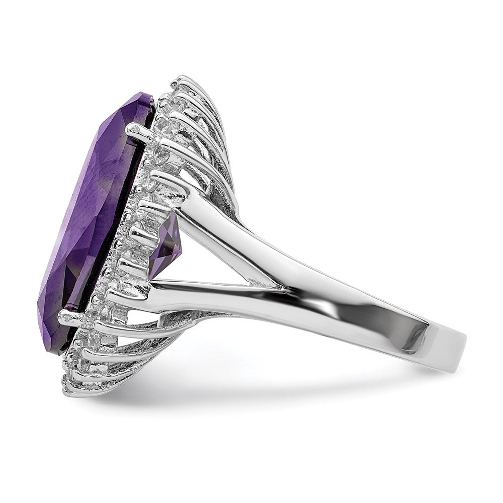 Sterling Silver Rhodium-plated Purple & Clear CZ Ring