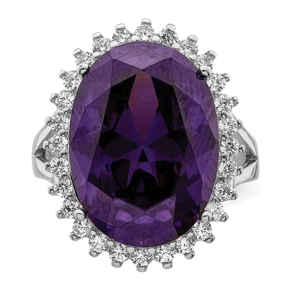 Sterling Silver Rhodium-plated Purple & Clear CZ Ring