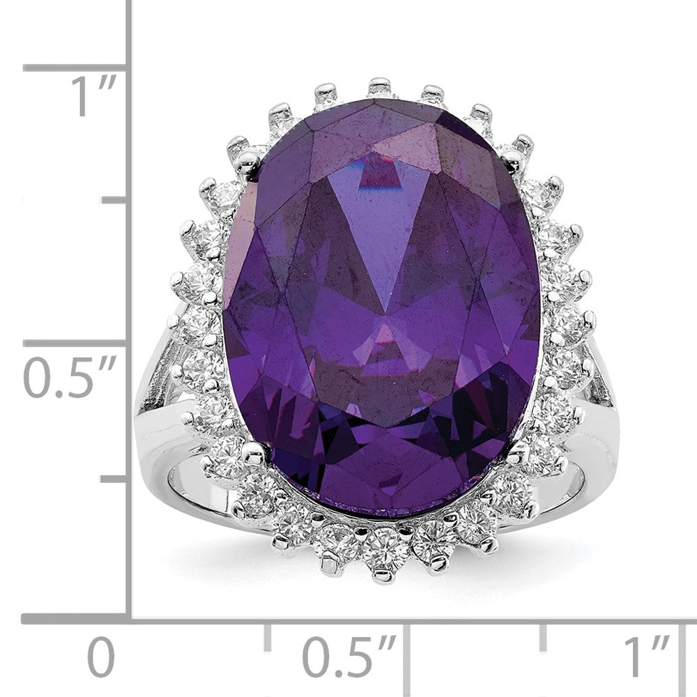 Sterling Silver Rhodium-plated Purple & Clear CZ Ring