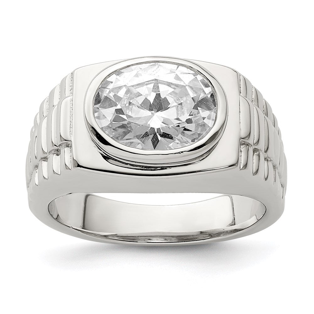 Sterling Silver Rhodium-plated Men's CZ Ring