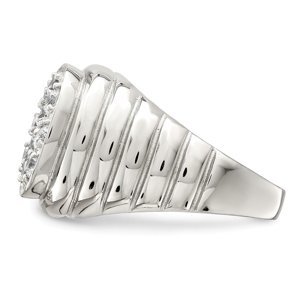 Sterling Silver Rhodium-plated Men's CZ Cluster Ring