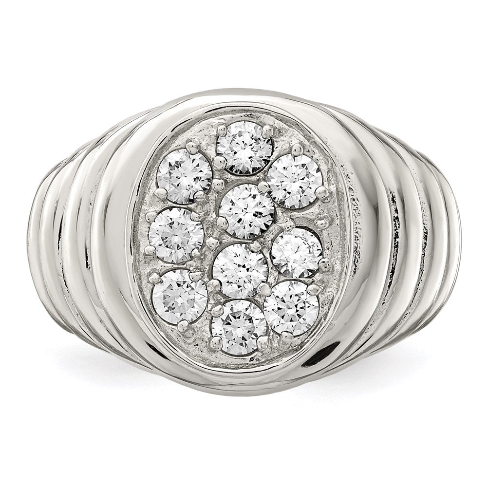 Sterling Silver Rhodium-plated Men's CZ Cluster Ring