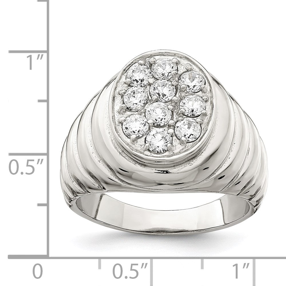 Sterling Silver Rhodium-plated Men's CZ Cluster Ring