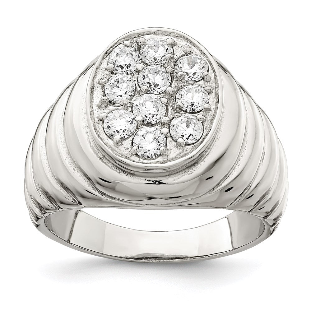 Sterling Silver Rhodium-plated Men's CZ Cluster Ring