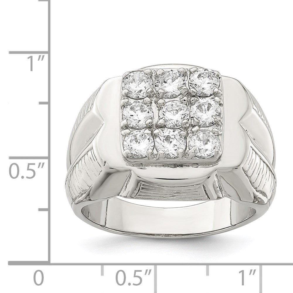 Sterling Silver Rhodium-plated Men's CZ Ring