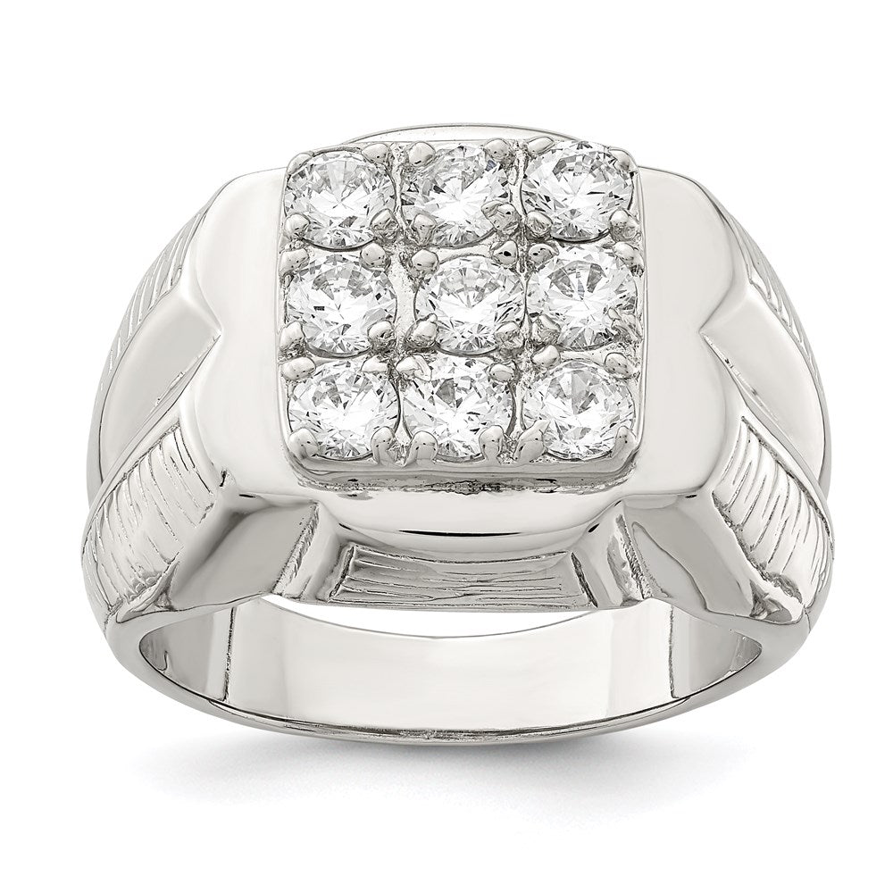 Sterling Silver Rhodium-plated Men's CZ Ring