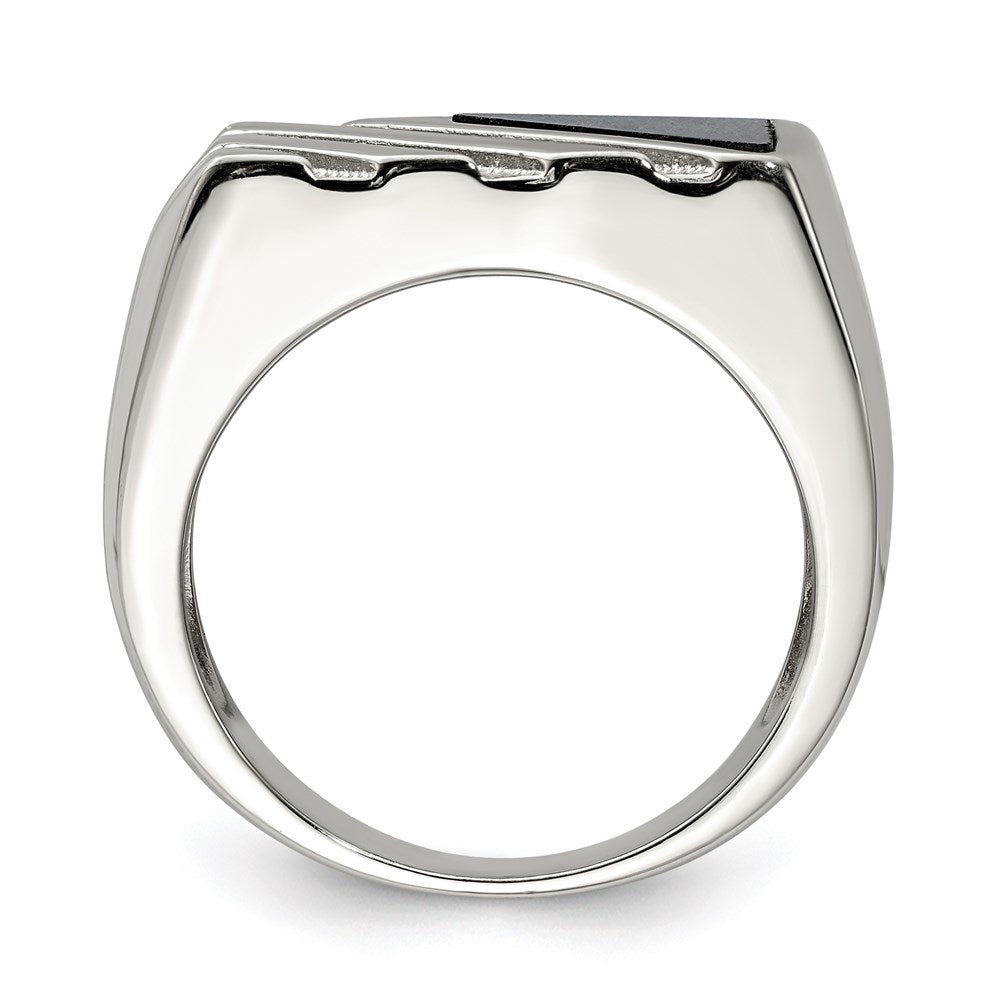 Sterling Silver Rhodium-plated Men's Onyx Ring