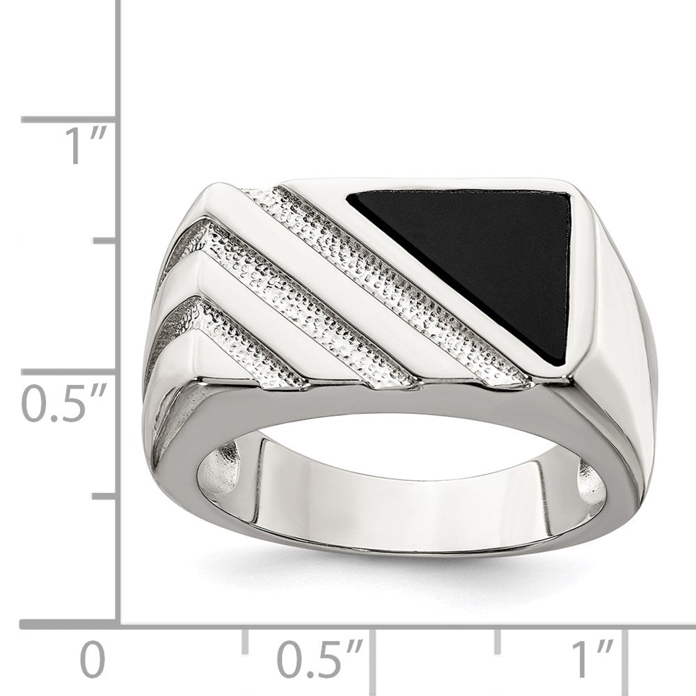 Sterling Silver Rhodium-plated Men's Onyx Ring