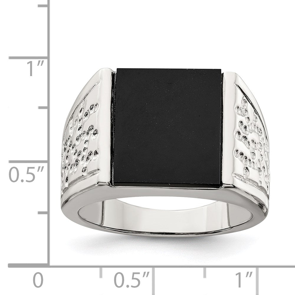 Sterling Silver Rhodium-plated Men's Onyx Ring