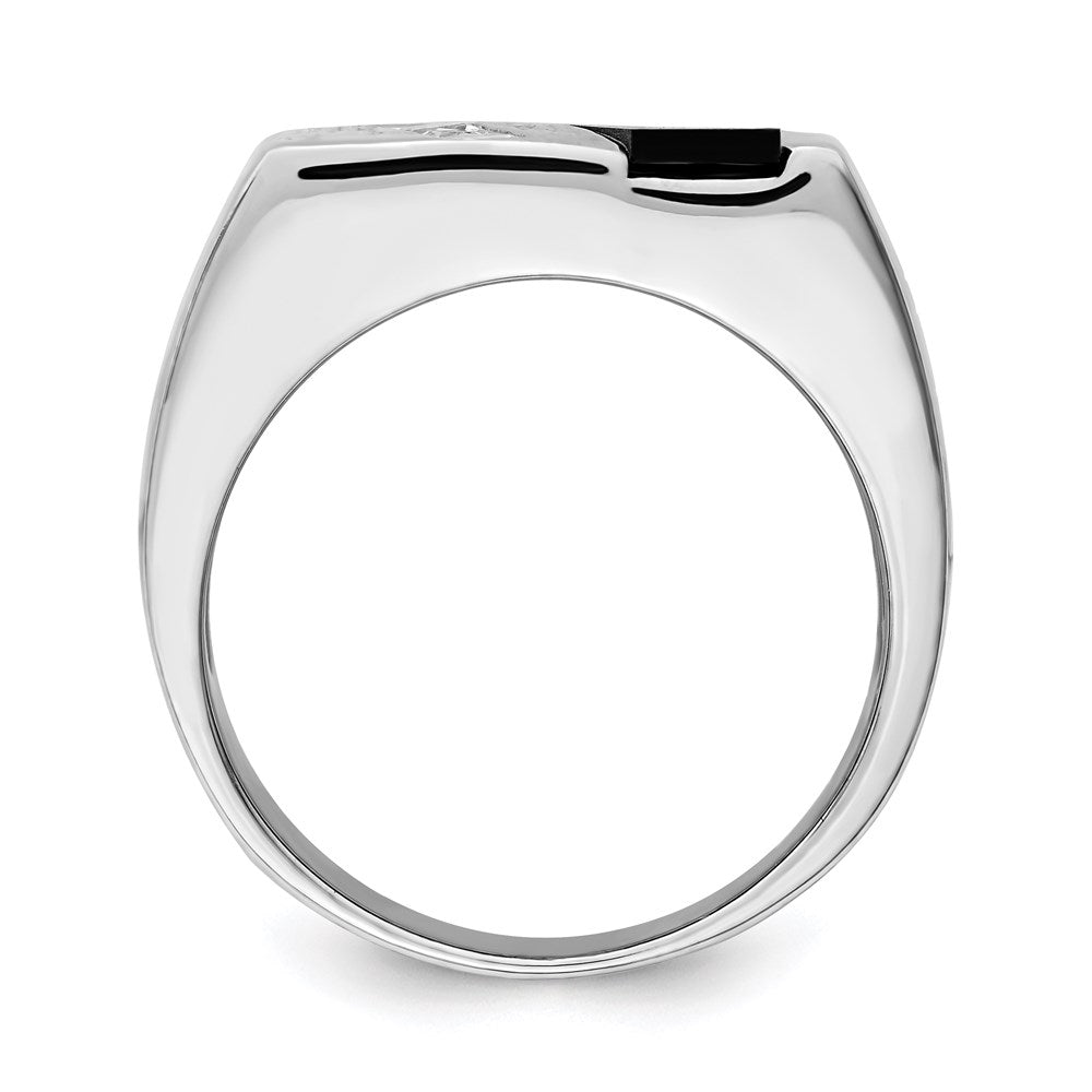 Sterling Silver Rhodium-plated Men's CZ and Onyx Ring