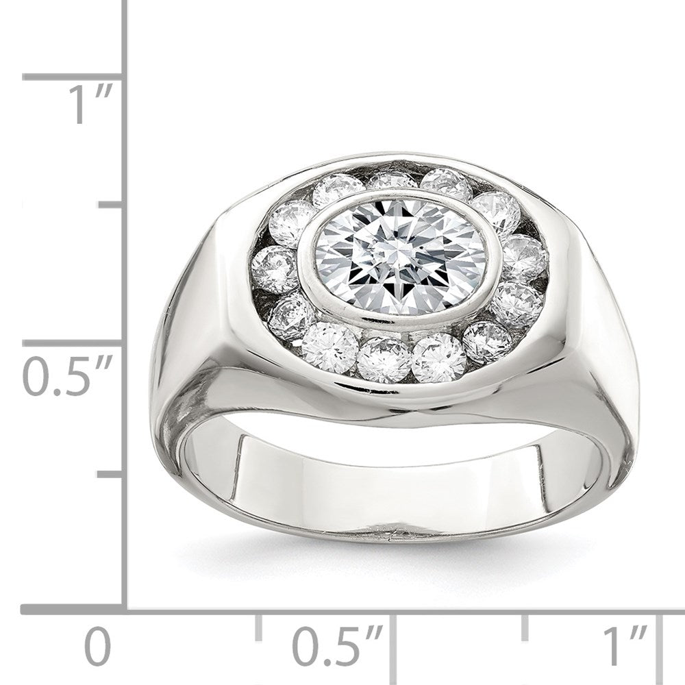 Sterling Silver Rhodium-plated Men's CZ Ring