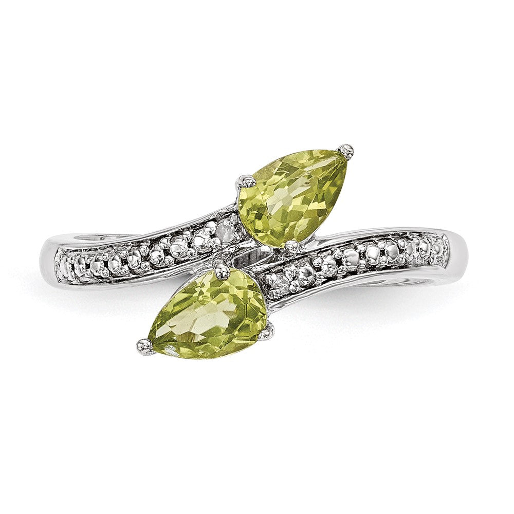 Brilliant Gemstones Sterling Silver with 14K Accent Rhodium-plated Peridot and Diamond Ring