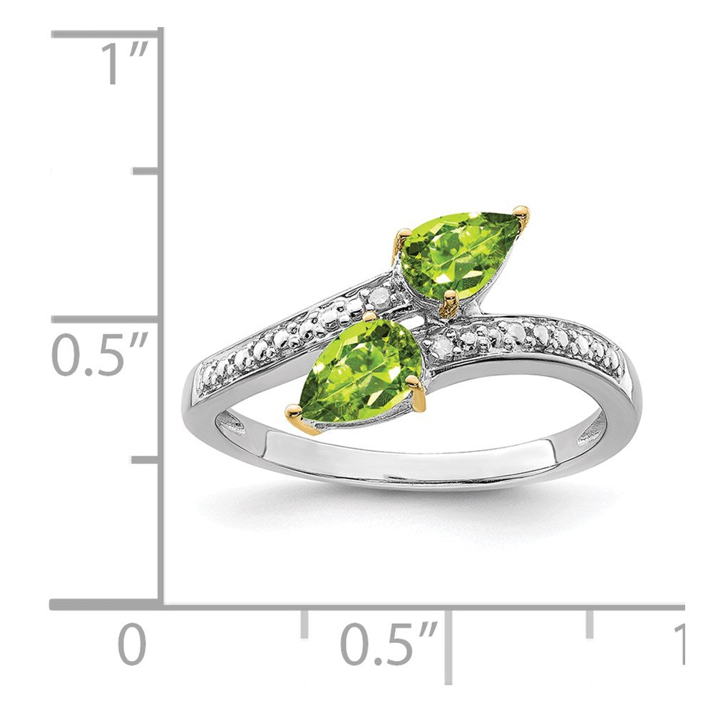 Brilliant Gemstones Sterling Silver with 14K Accent Rhodium-plated Peridot and Diamond Ring