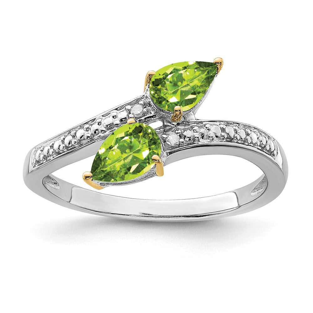 Brilliant Gemstones Sterling Silver with 14K Accent Rhodium-plated Peridot and Diamond Ring