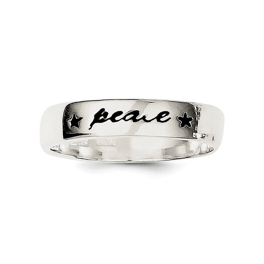 Sterling Silver Antiqued & Polished Peace Ring