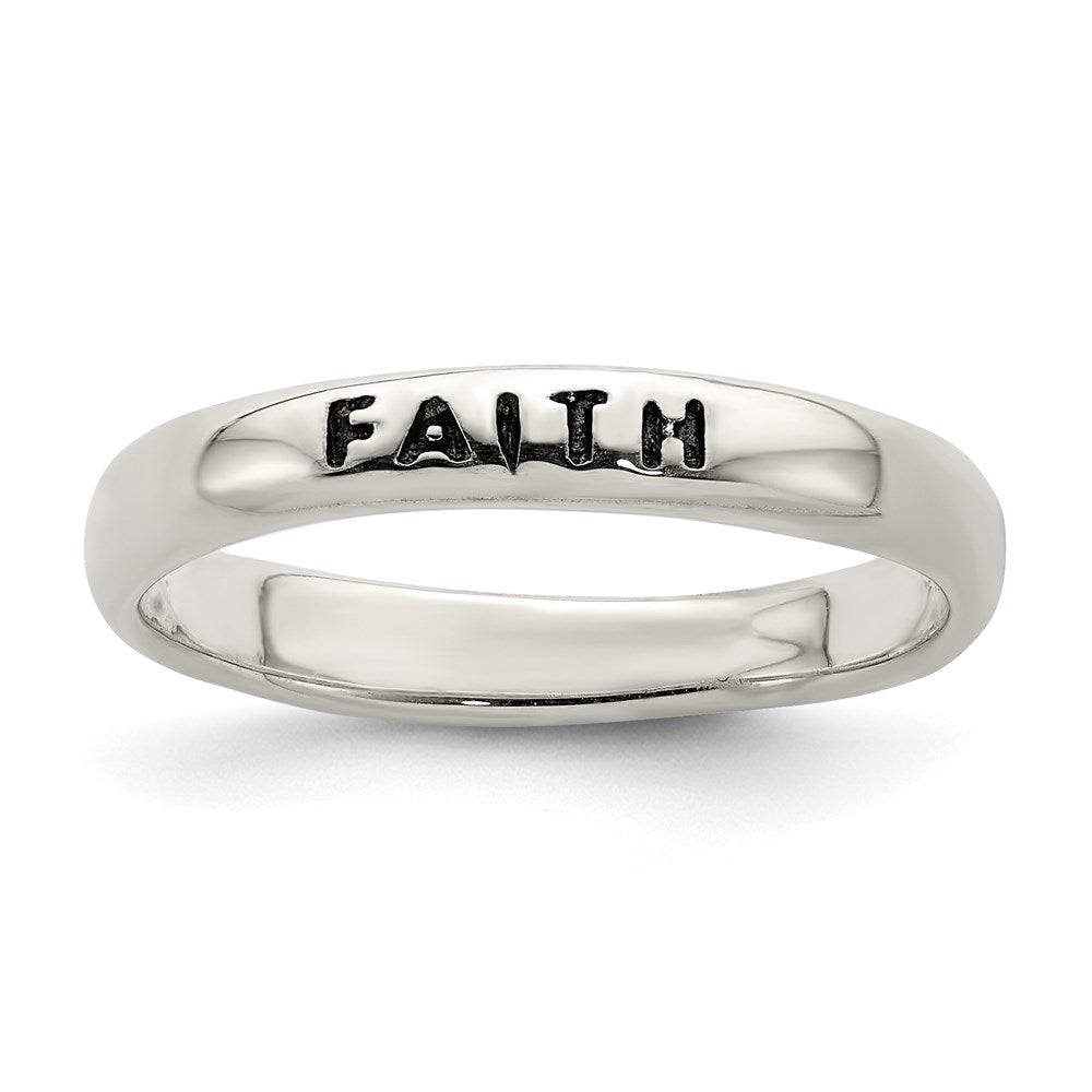 Sterling Silver Antiqued and Polished Faith Ring