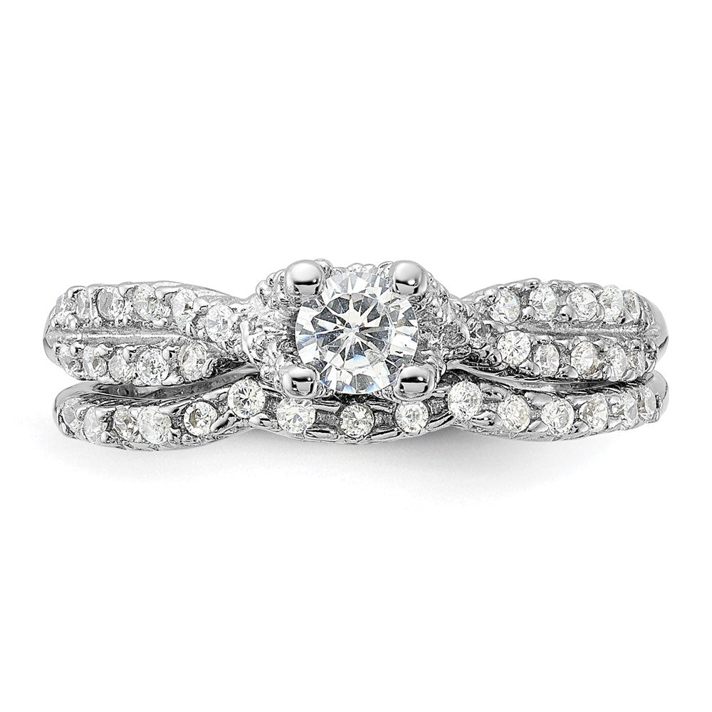 Sterling Silver Rhodium-plated 2-Piece CZ Wedding Set Ring