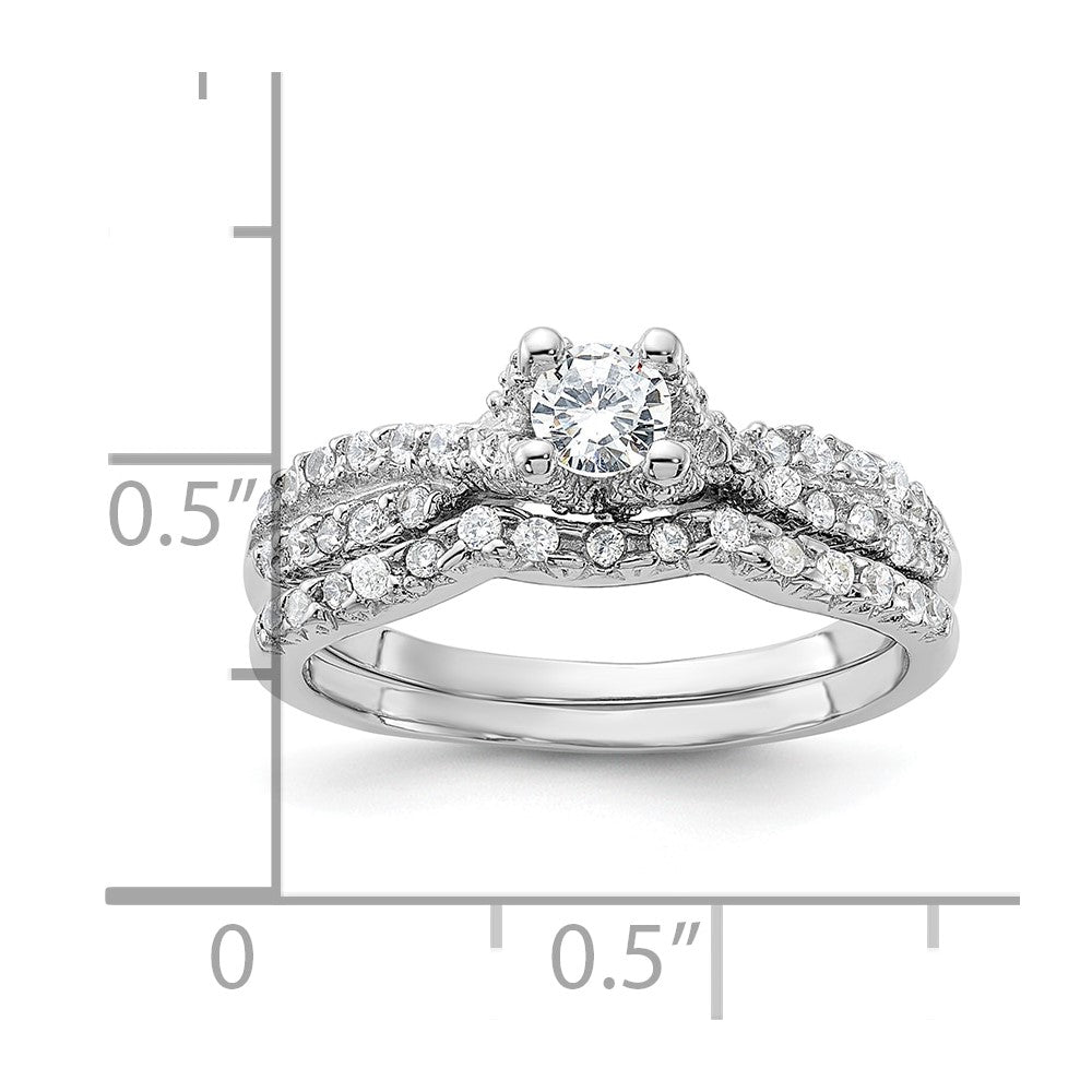 Sterling Silver Rhodium-plated 2-Piece CZ Wedding Set Ring