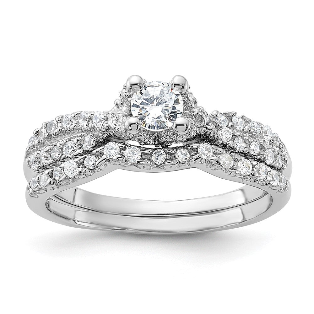 Sterling Silver Rhodium-plated 2-Piece CZ Wedding Set Ring