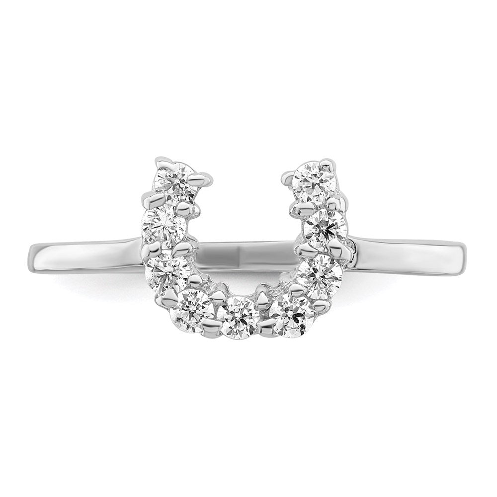 Sterling Silver Rhodium-plated Polished U Shaped Clear CZ Ring