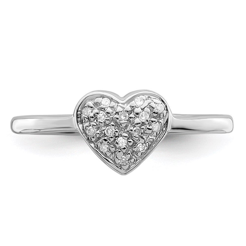 Sterling Silver Rhodium Polished Diamond Heart Ring