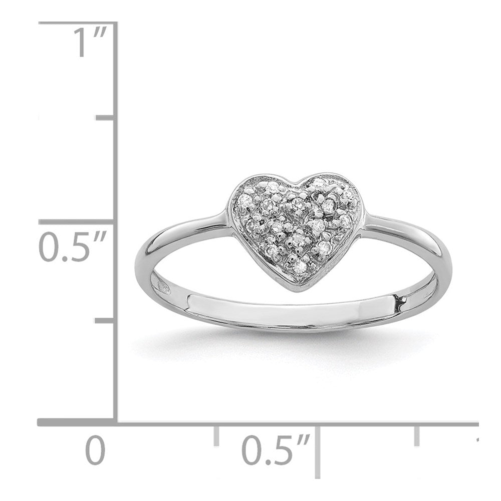 Sterling Silver Rhodium Polished Diamond Heart Ring