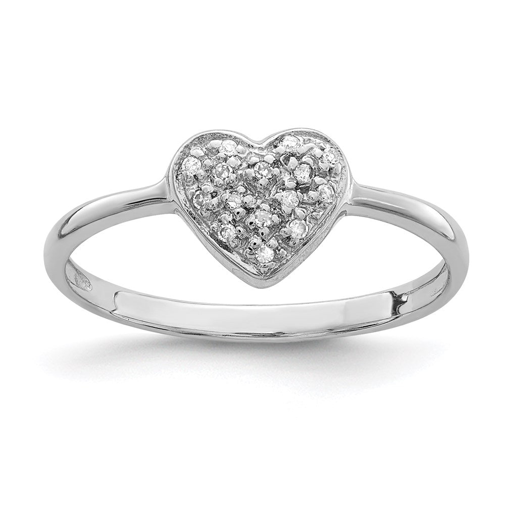 Sterling Silver Rhodium Polished Diamond Heart Ring