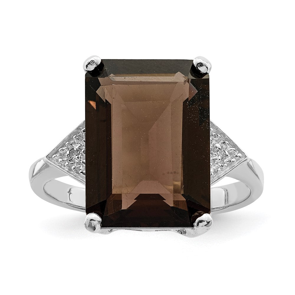 Sterling Silver Rhodium Smoky Quartz & Diamond Ring