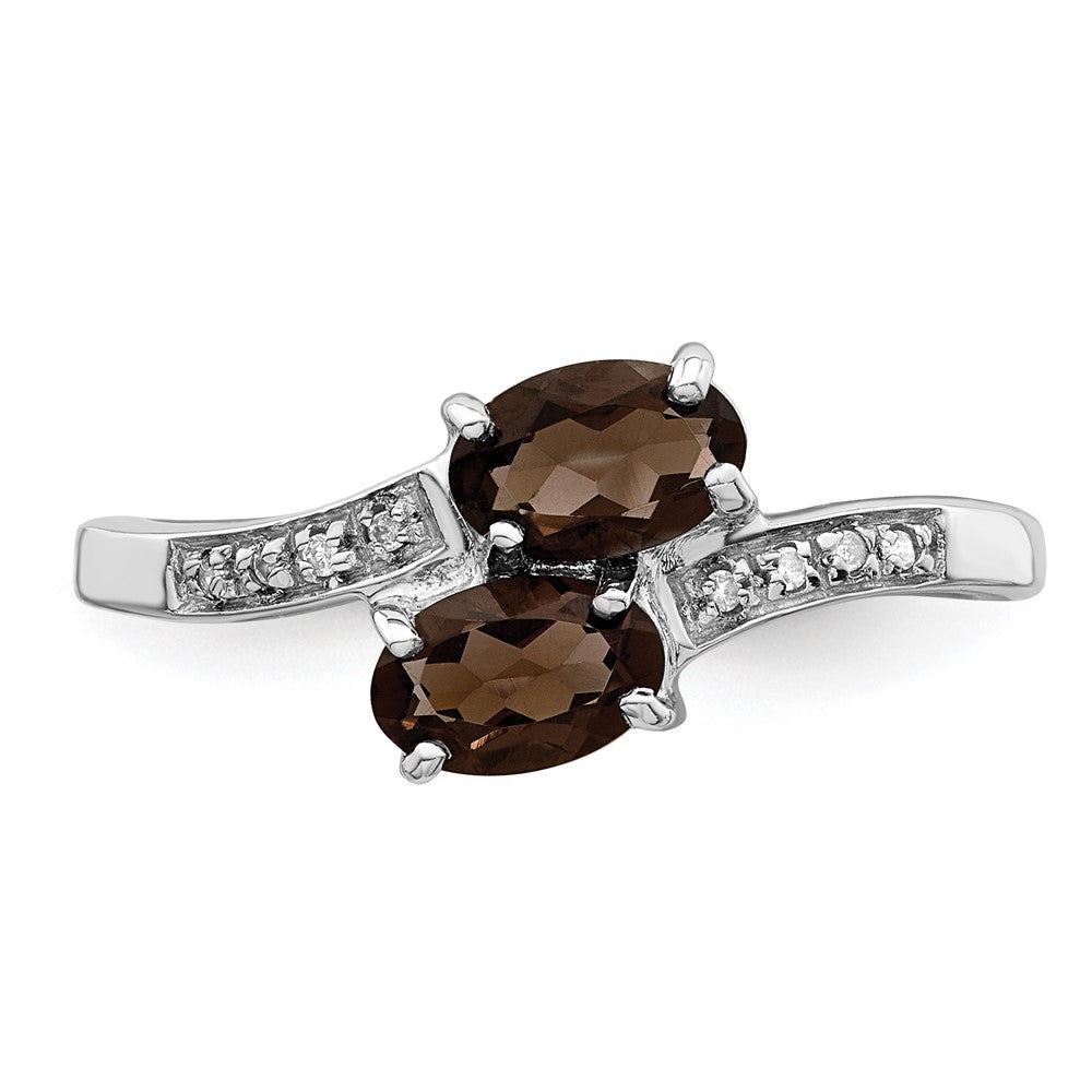 Sterling Silver Rhodium Smoky Quartz & Diamond Ring