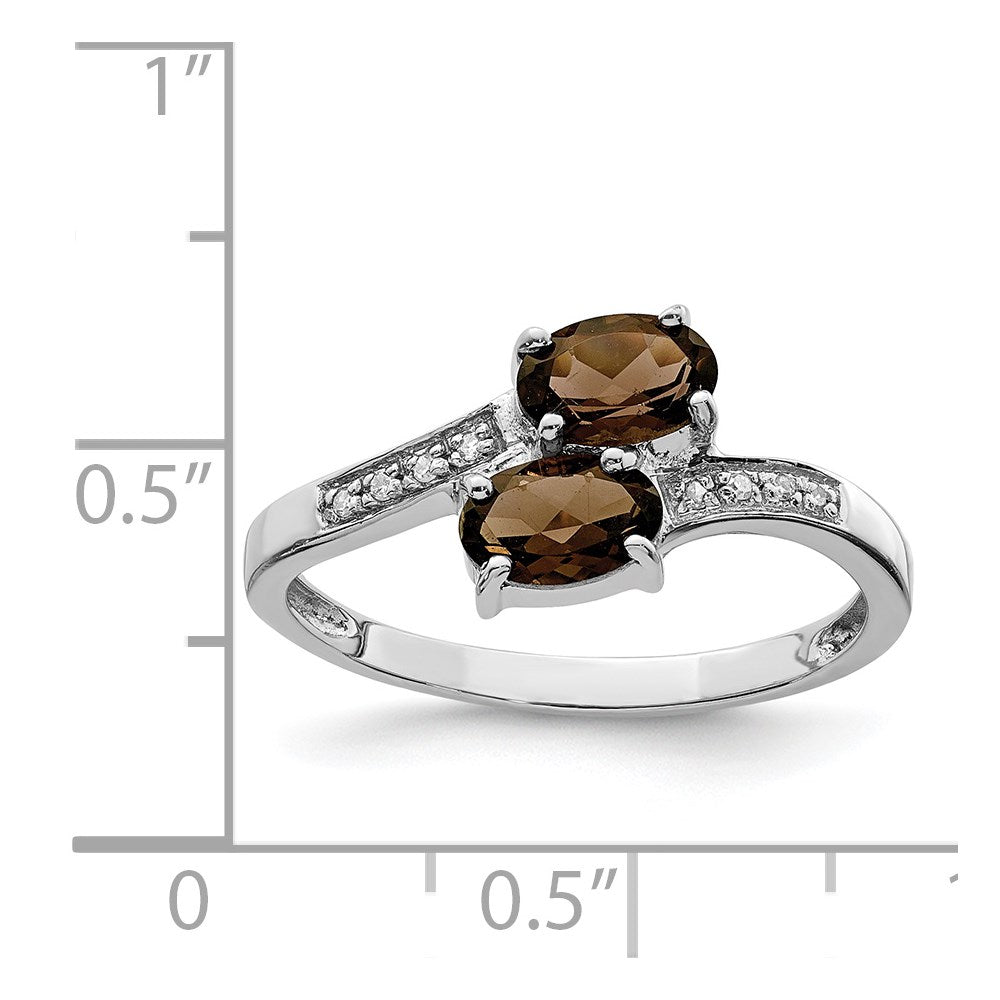 Sterling Silver Rhodium Smoky Quartz & Diamond Ring