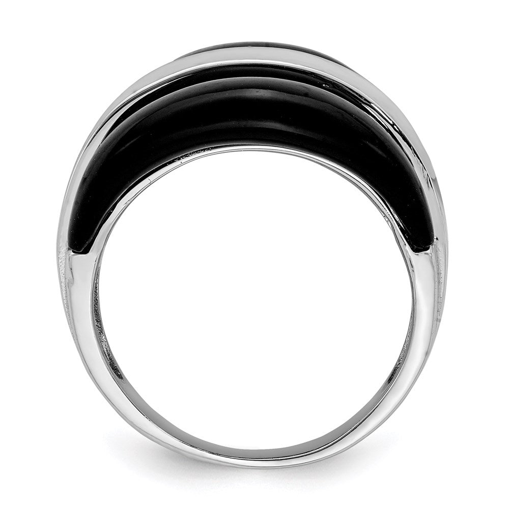 Sterling Silver Rhodium-plated Band w/ Surrounding Onyx Bands Ring