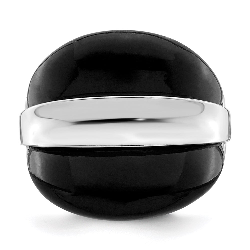 Sterling Silver Rhodium-plated Band w/ Surrounding Onyx Bands Ring