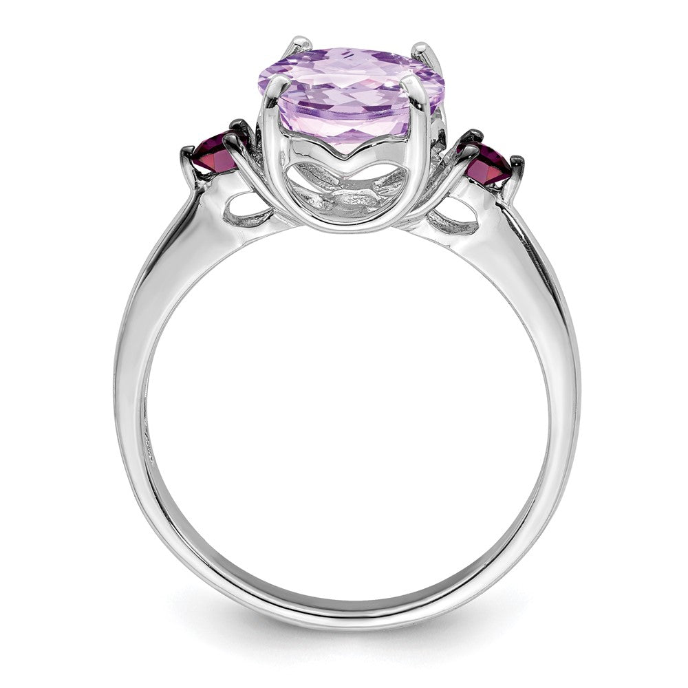 Sterling Silver Rhodium Pink Quartz & Rhodolite Garnet Ring