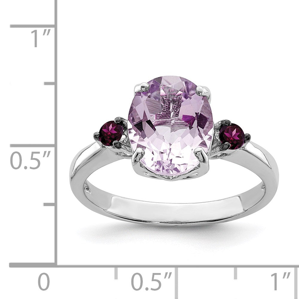 Sterling Silver Rhodium Pink Quartz & Rhodolite Garnet Ring