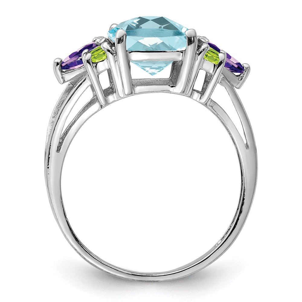 Sterling Silver Rhodium Light Swiss Blue Topaz, Amethyst & Peridot Ring