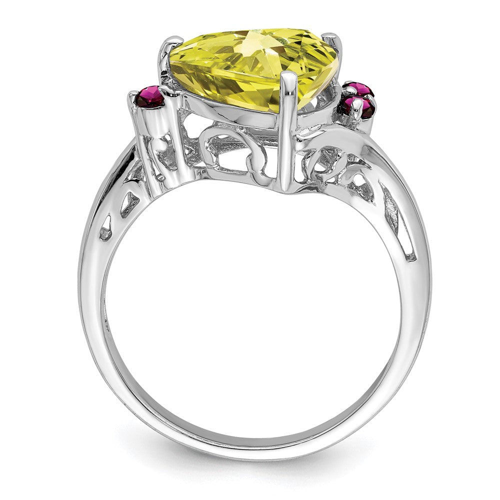 Sterling Silver Rhodium Lemon Quartz & Rhodolite Garnet Ring