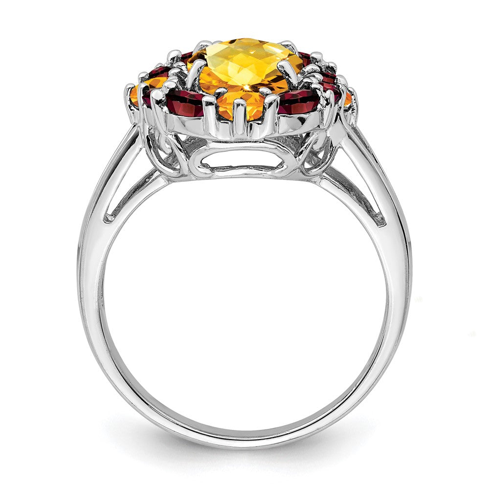 Sterling Silver Rhodium Citrine & Garnet Ring