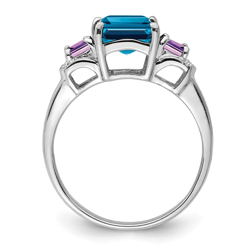 Sterling Silver Rhodium London Blue Topaz, Amethyst & Diam. Ring