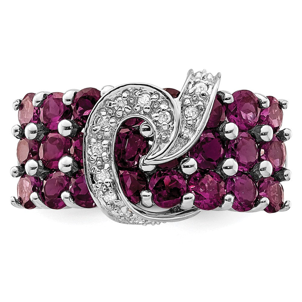 Sterling Silver Rhodium-plated Rhodolite Garnet & Diamond Ring