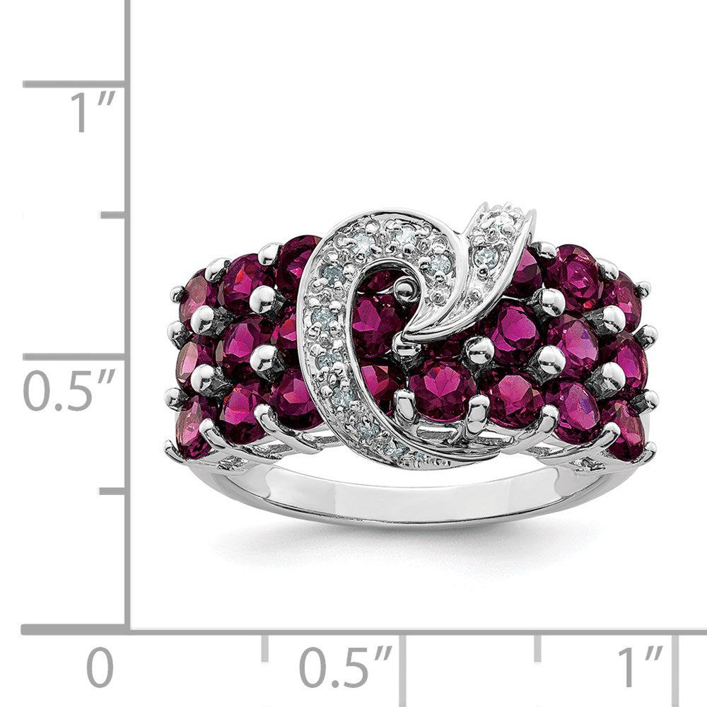 Sterling Silver Rhodium-plated Rhodolite Garnet & Diamond Ring