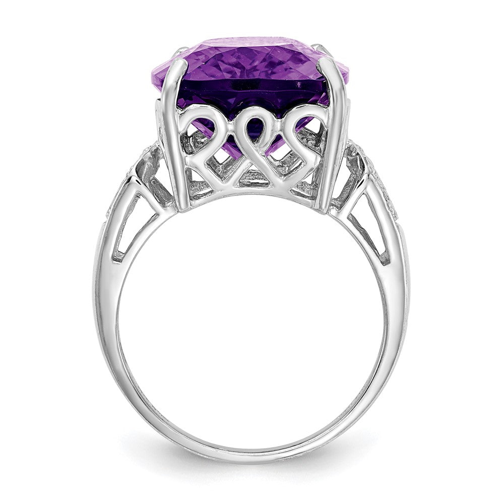 Sterling Silver Rhodium-plated Amethyst & Diamond Ring